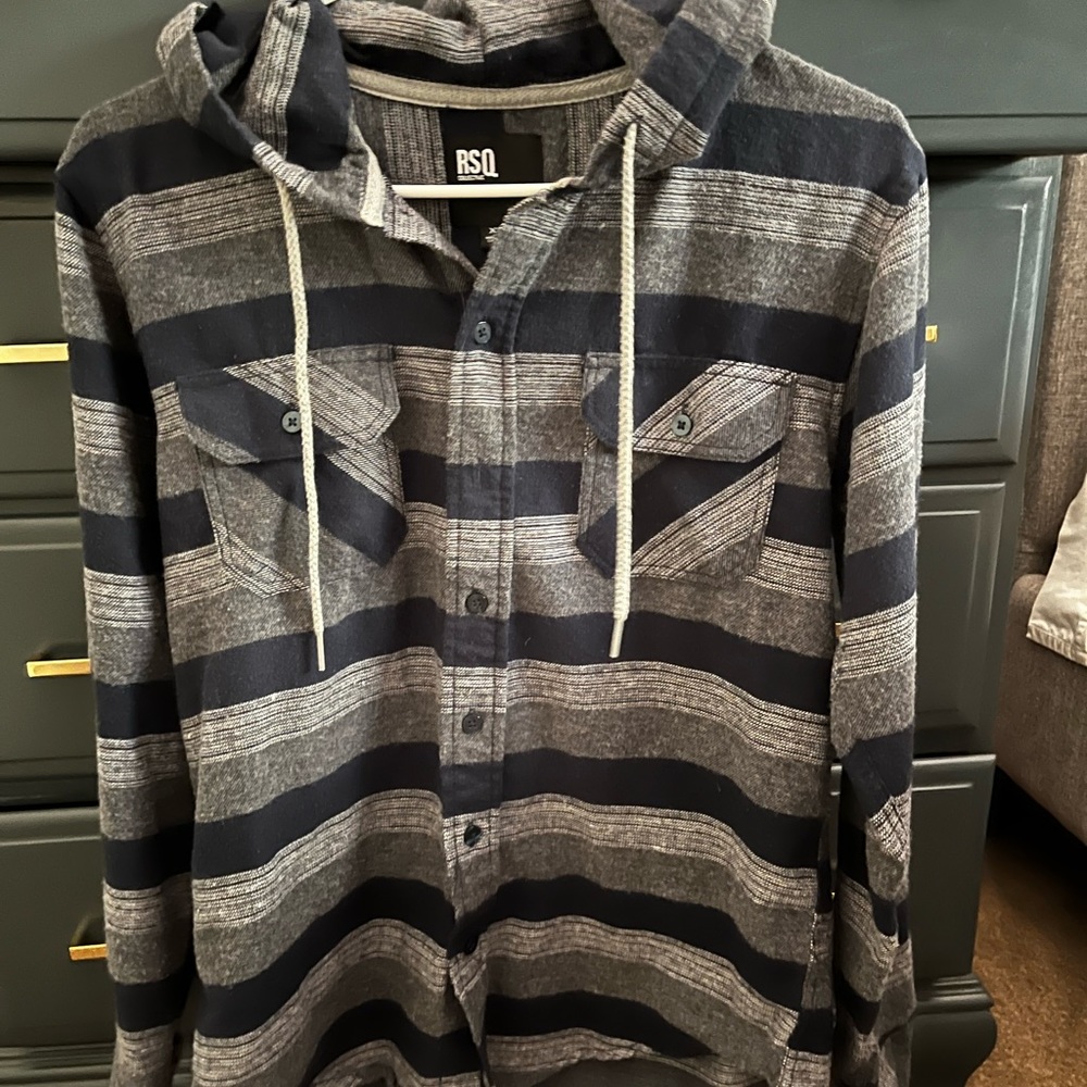 Cotton hooded button down shirt